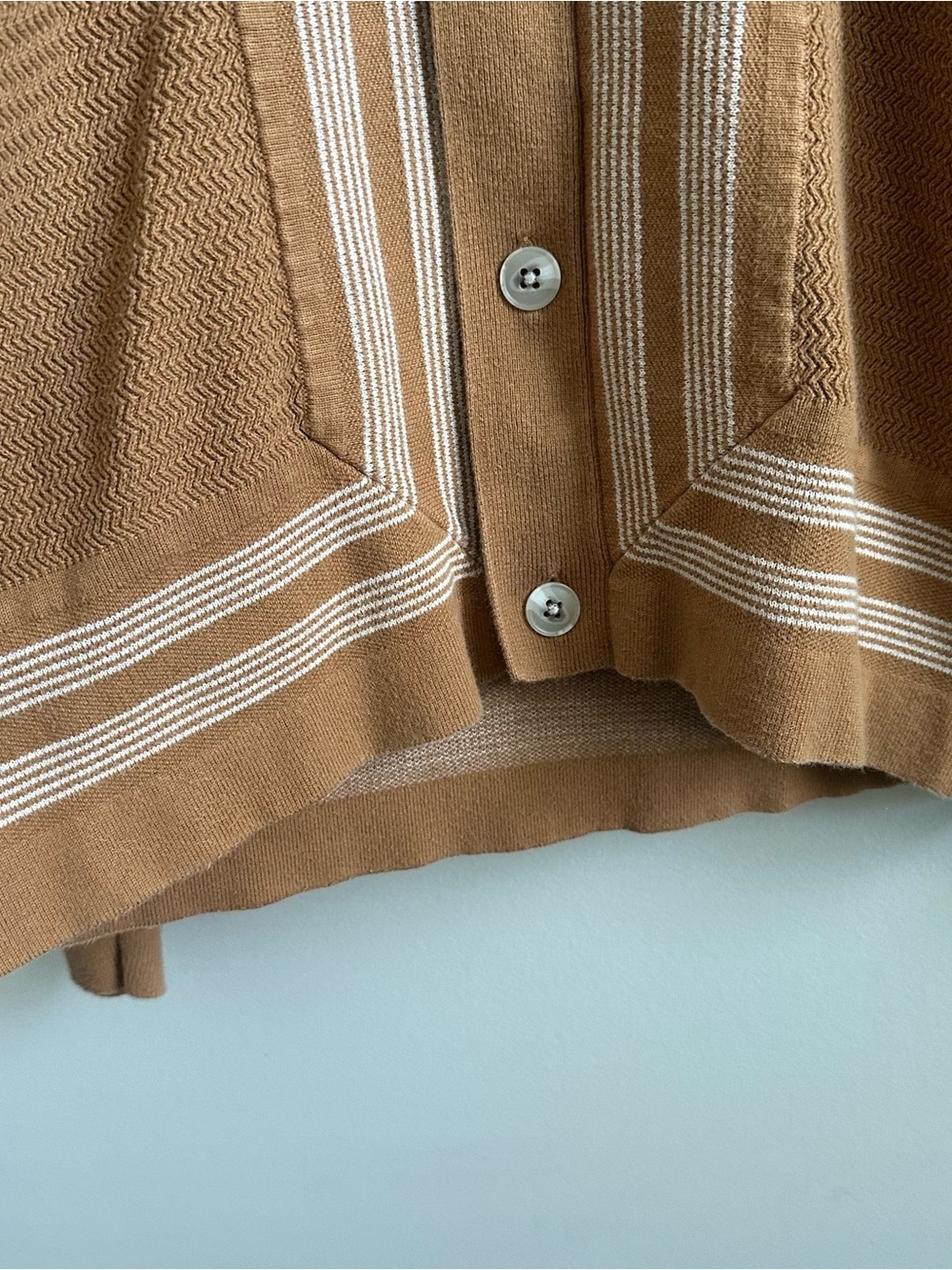 Madewell Men's 100% Cotton Knit Polo Cardigan Sweater Brown Cream Medium - Picture 4 of 8
